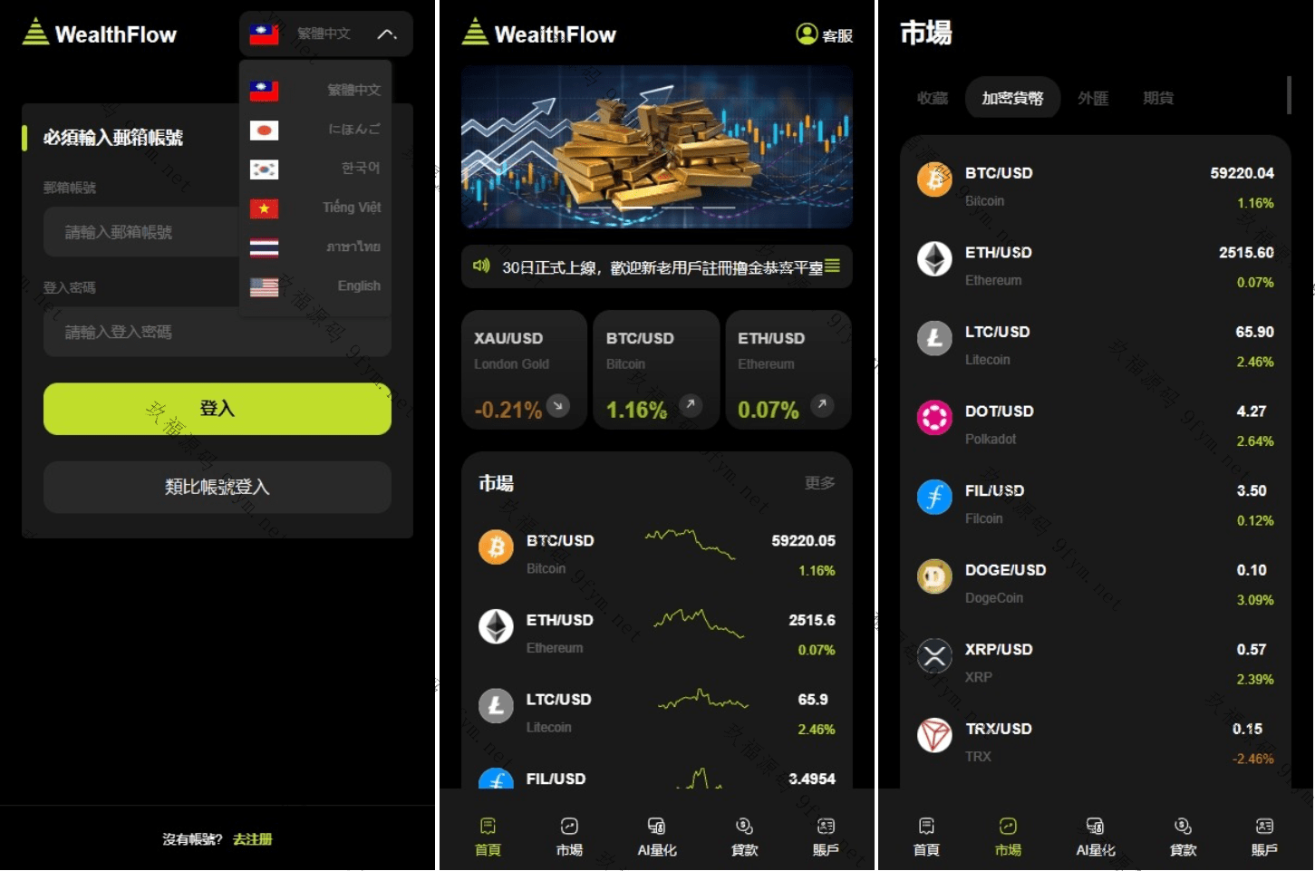 全开源WealthFlow交易所源码+模拟账号前端uniapp编译后+后端php插图1